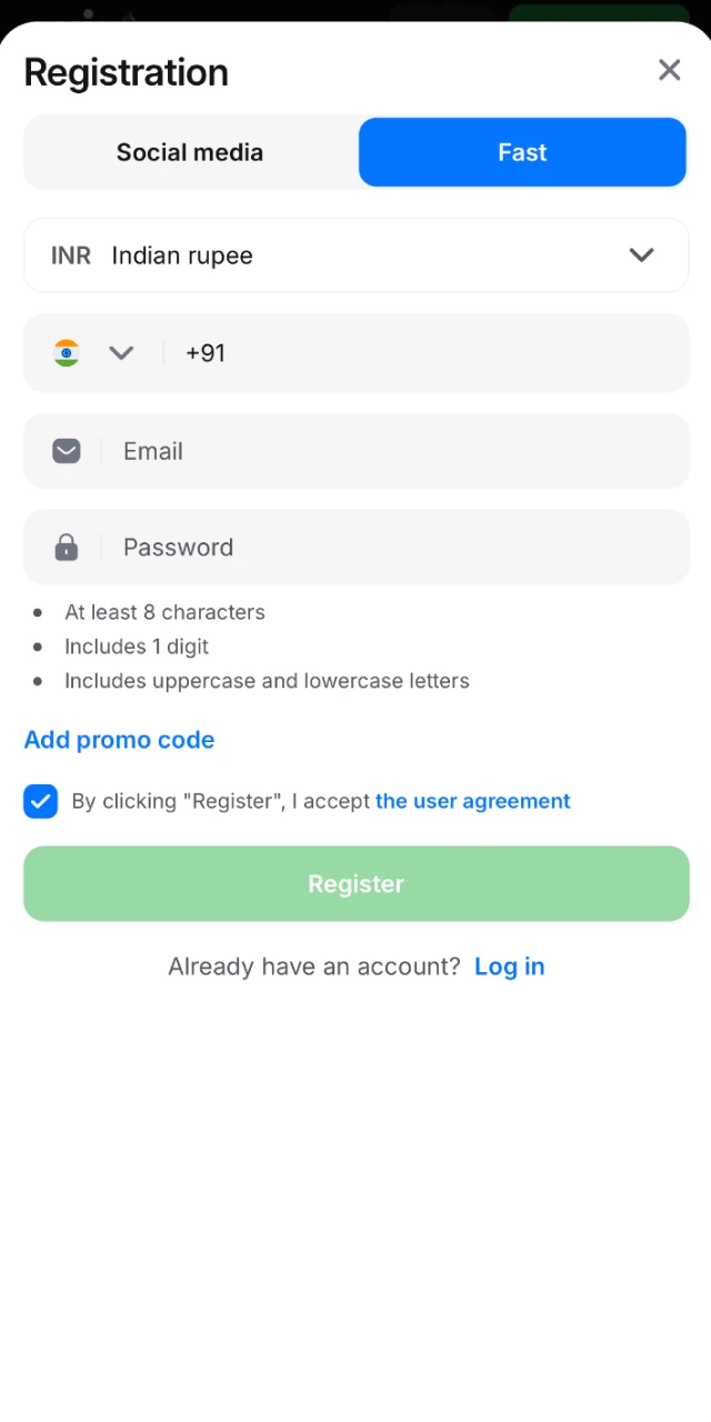View 1win app registration page to start your betting journey.