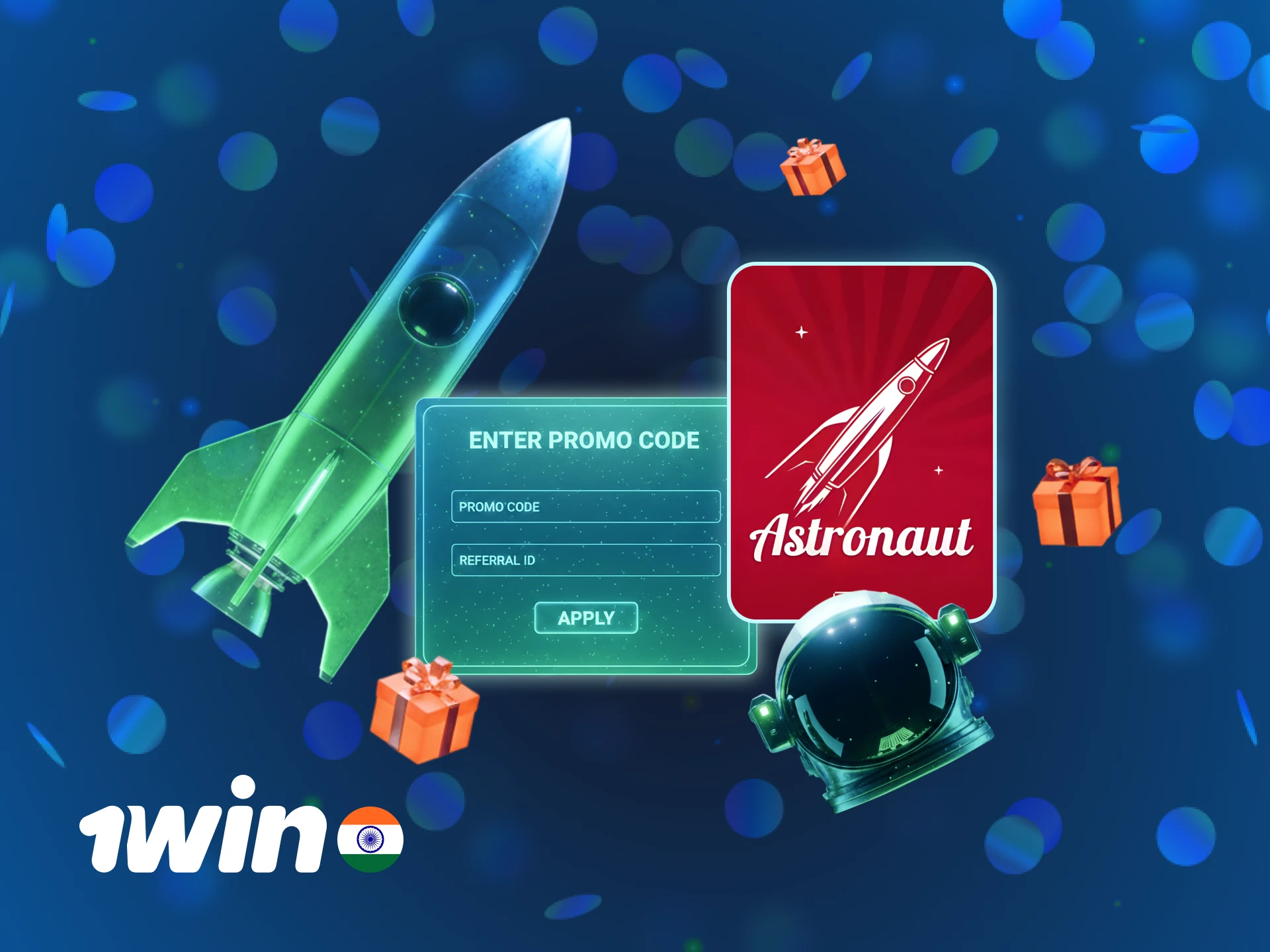 Apply a 1win promo code to play the Astronaut game.