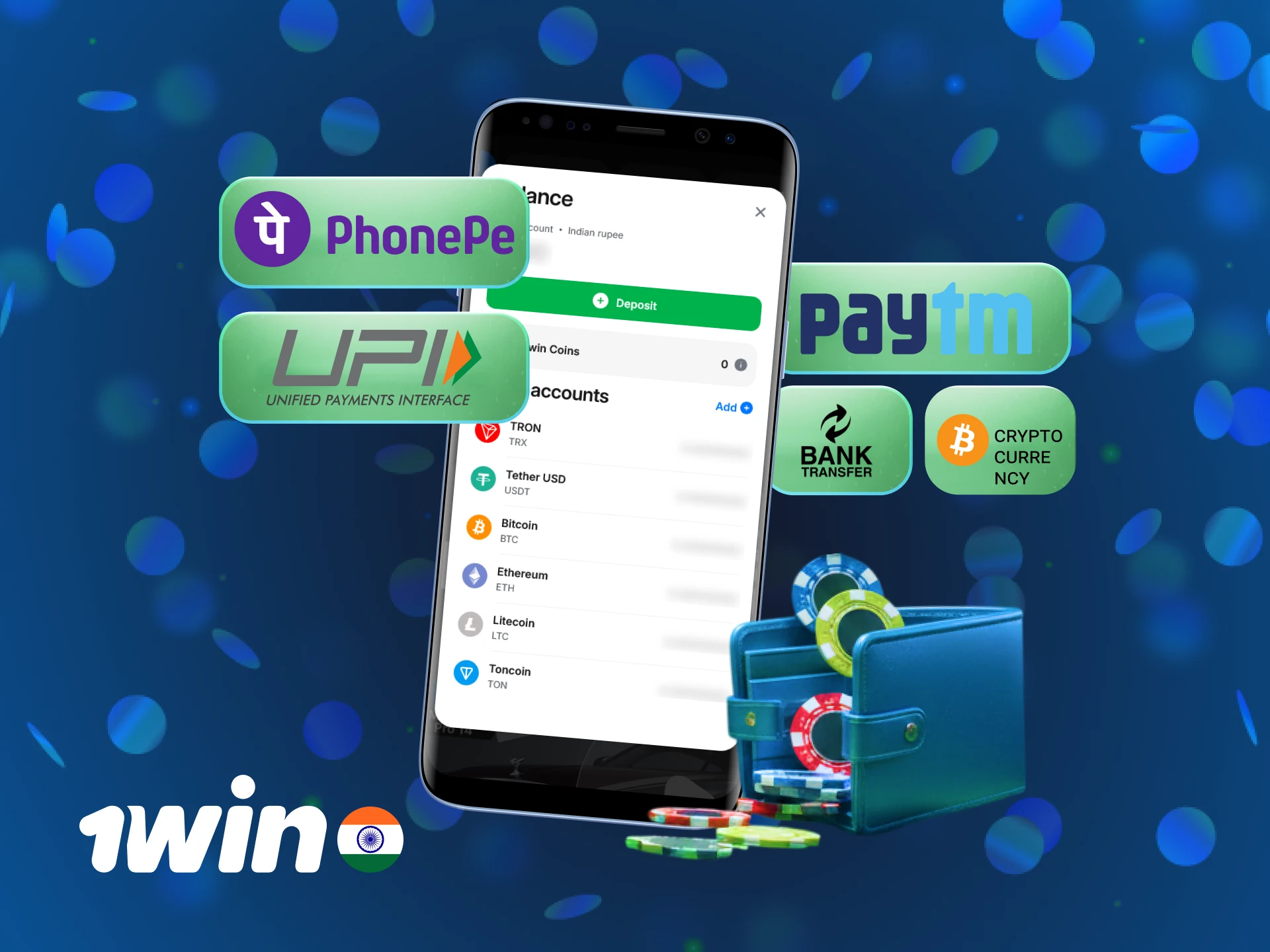 Choose a secure deposit method to start your 1win India journey.