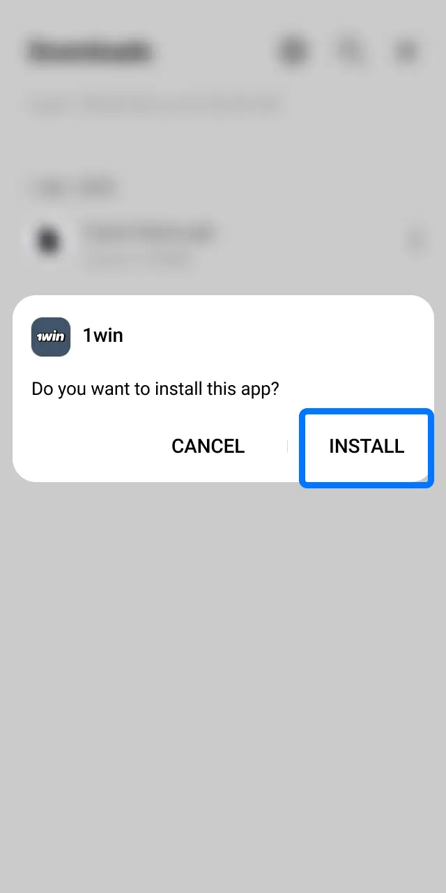 Tap Install on the 1win APK file, wait for completion, and open the app from your home screen.