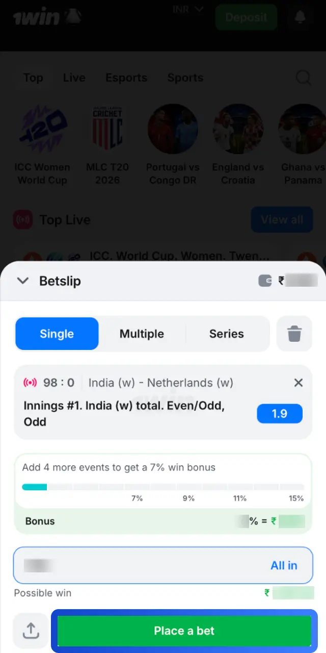 Confirm the bet on 1win and wait for the result to appear in your bet history.