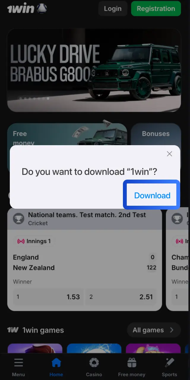 Tap Allow on the security warning to begin downloading the 1win app file.