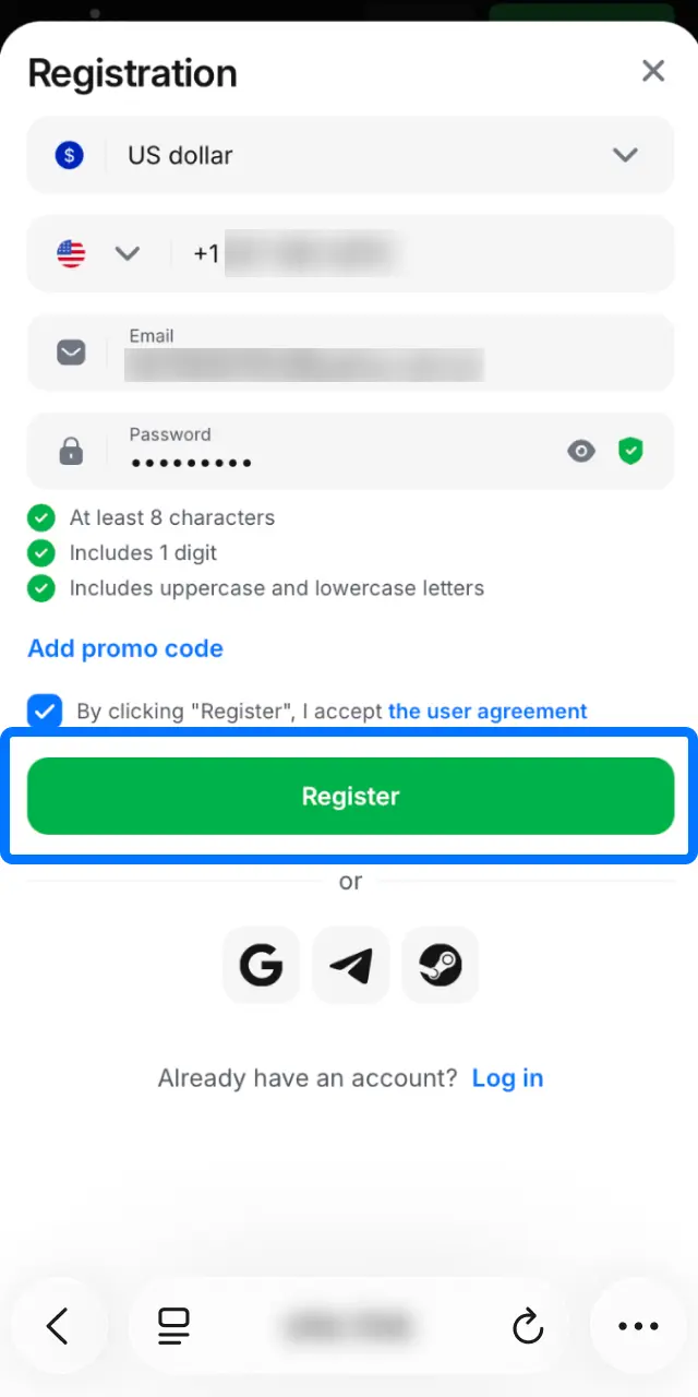 Create your account or log in to 1win so the PWA saves your preferences for future access.