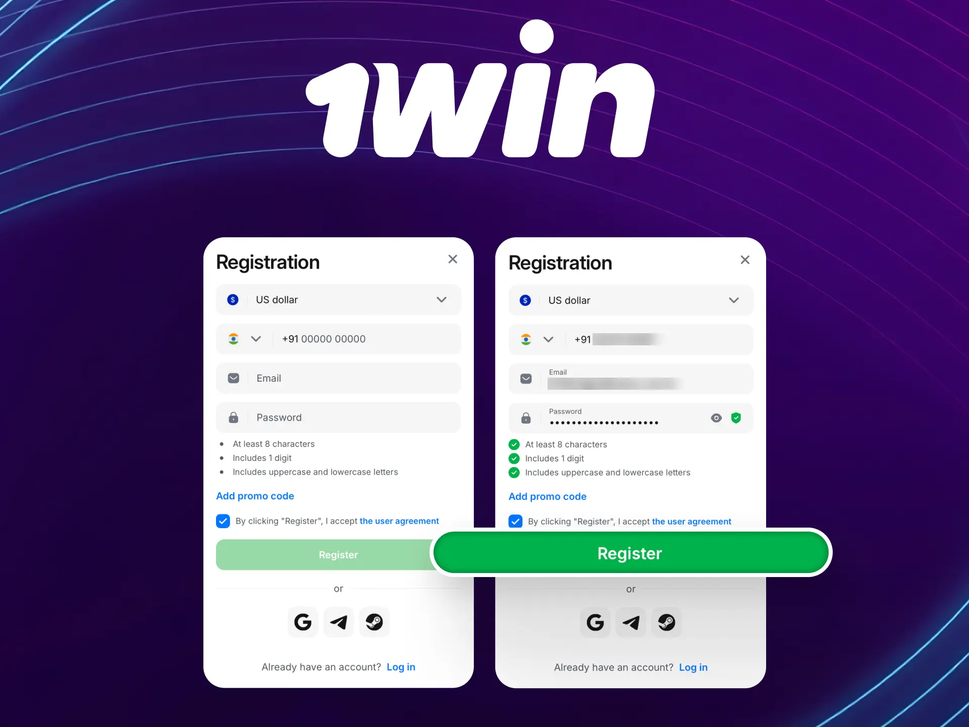 Step by step guide to register at 1win Global and create your betting account.