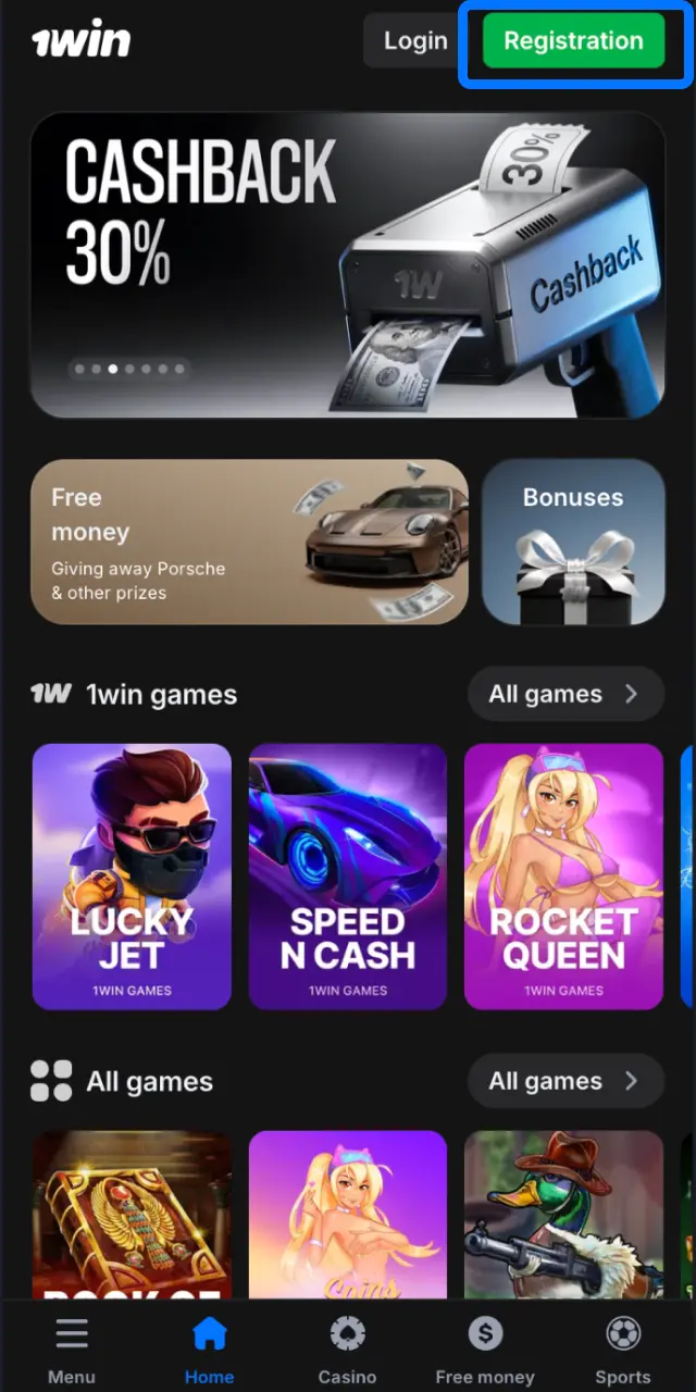 Launch the 1win icon on your home screen, log in or register, and you are ready to bet.