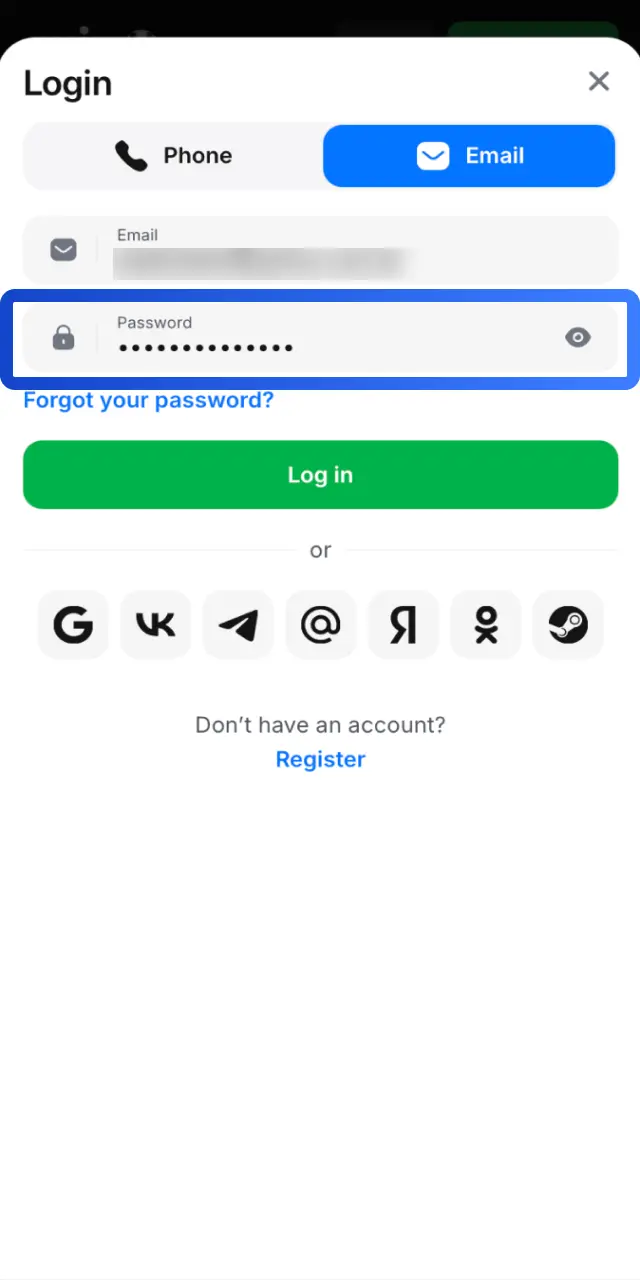 Type your password on 1win app and tap Sign In or use biometric authentication.