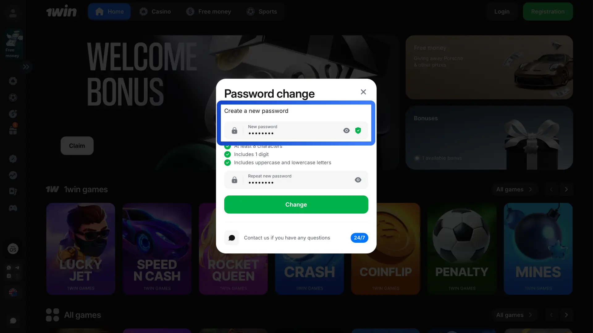 Click the recovery link from 1win and create a new password for your account.