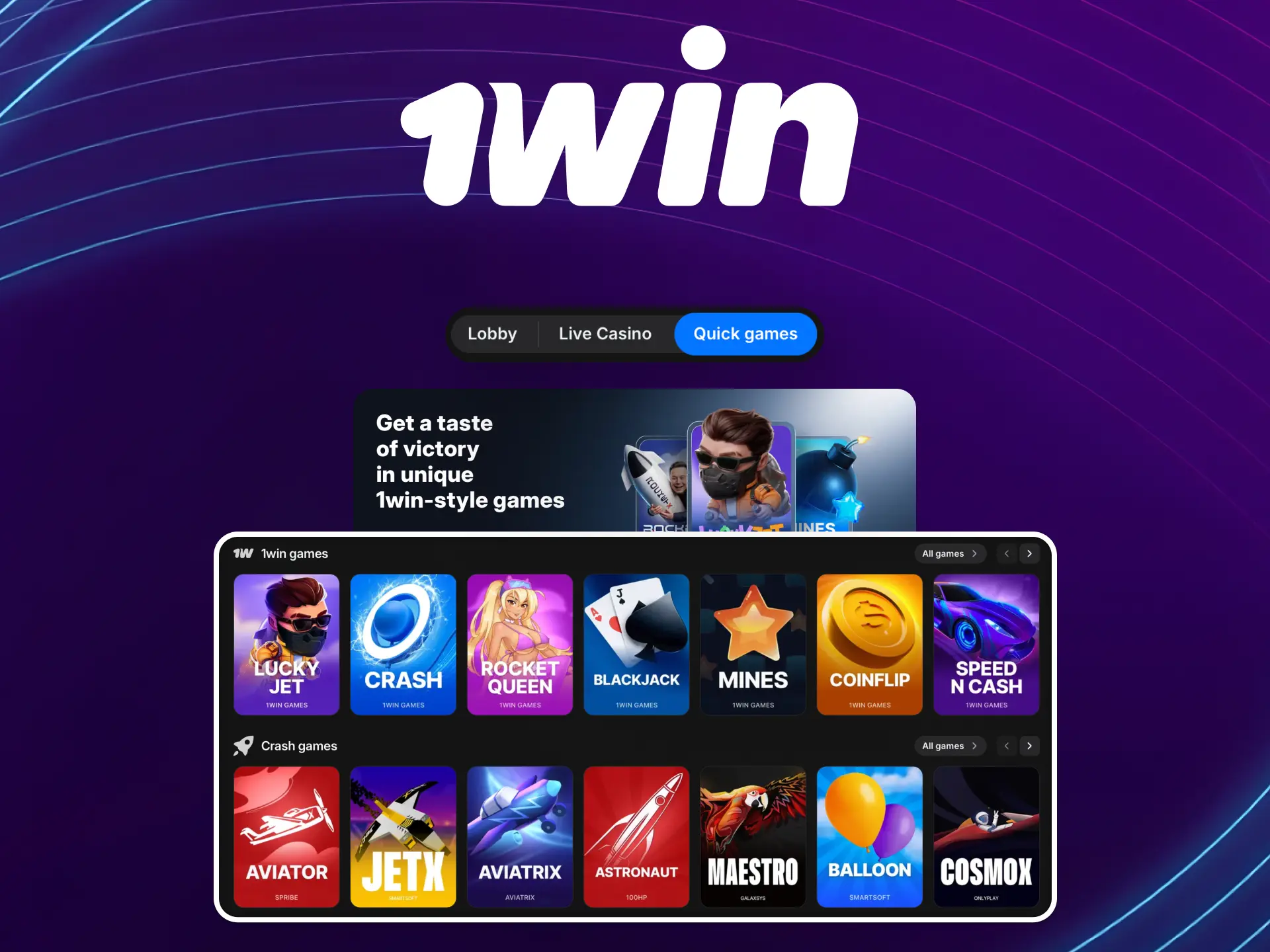 Instant games on 1win India including Keno, Plinko, and Dice for quick results.