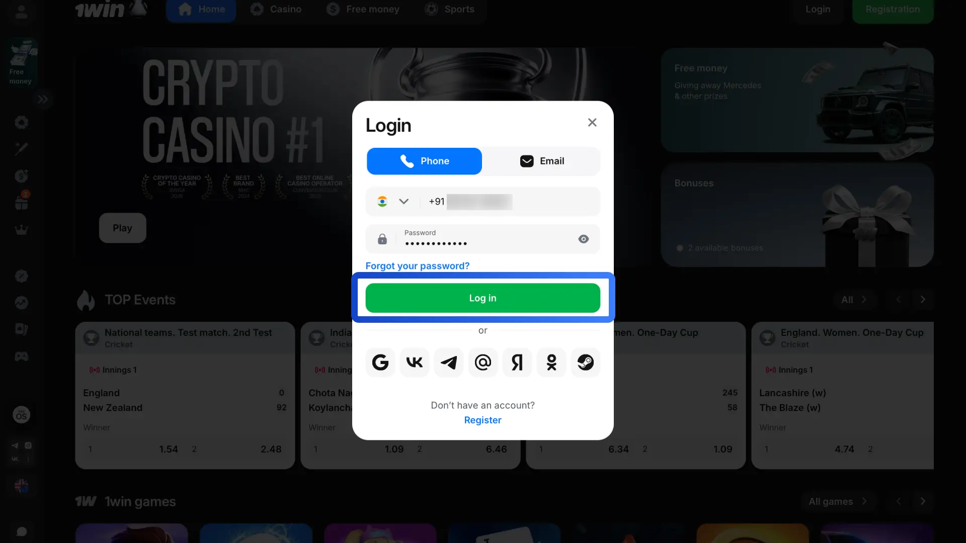 Log in to your 1win account and go to settings to complete your personal information.